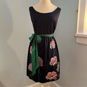 Floreat for Anthropologie Embroidered Black Dress
